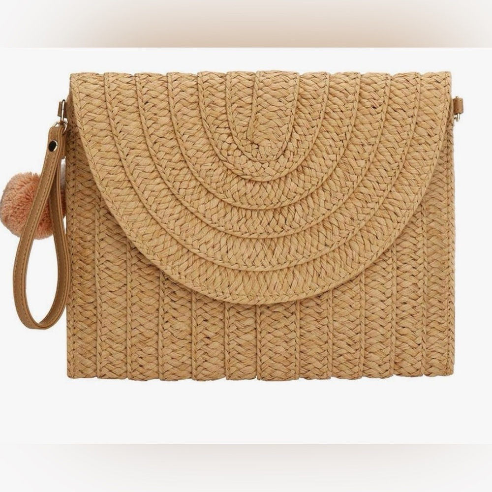 Woven Straw Envelope Crossbody Purse – Tan Summer Vacation Bag